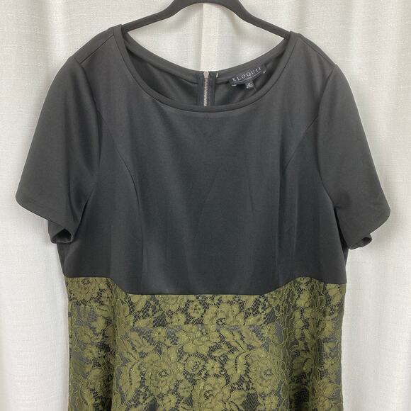 Eloquii Studio Black&Green Brocade Lace Fit&Flare Midi Dress Sz.24W NWT - Picture 5 of 16